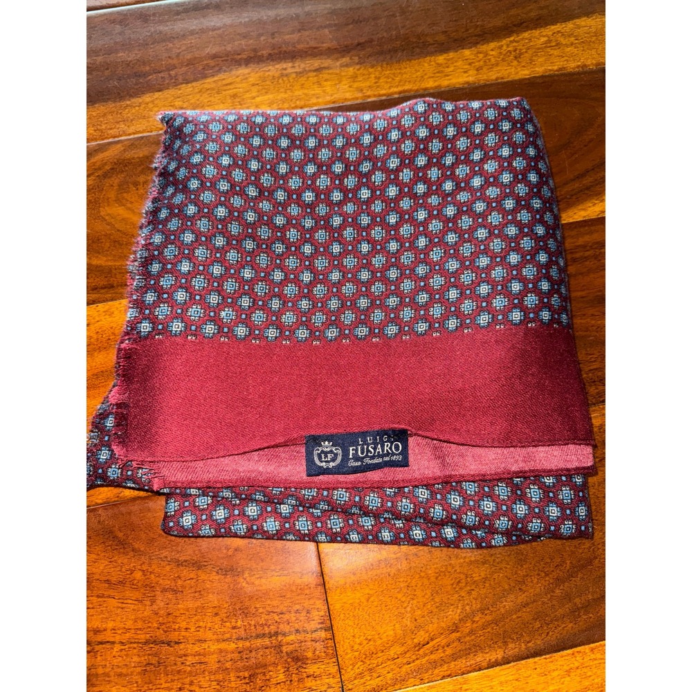 Luigi Fusaro Scarf Women OS Burgundy Geometric Medallion Italian Fringe Scarf